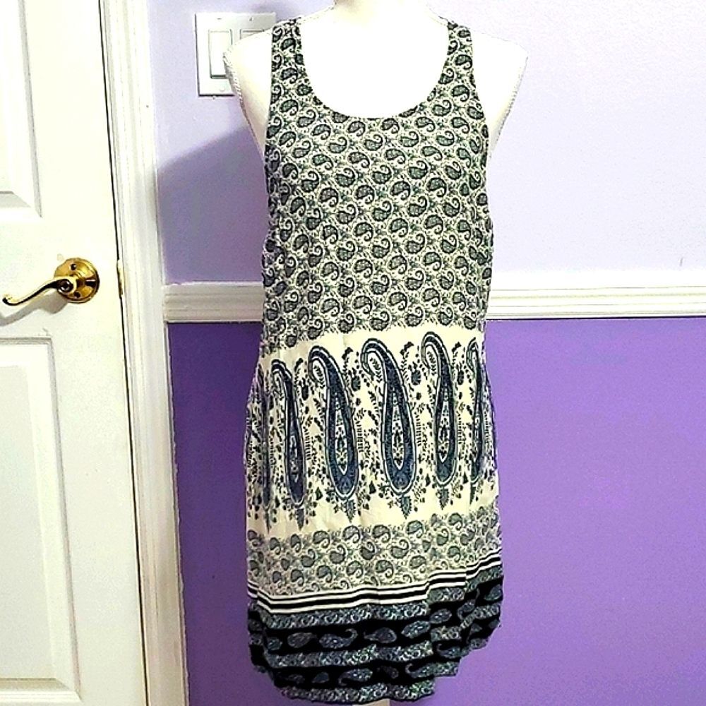 Rhapsody Navy & Cream Paisley Multipattern Lace Boho Flowy Mini Dress M